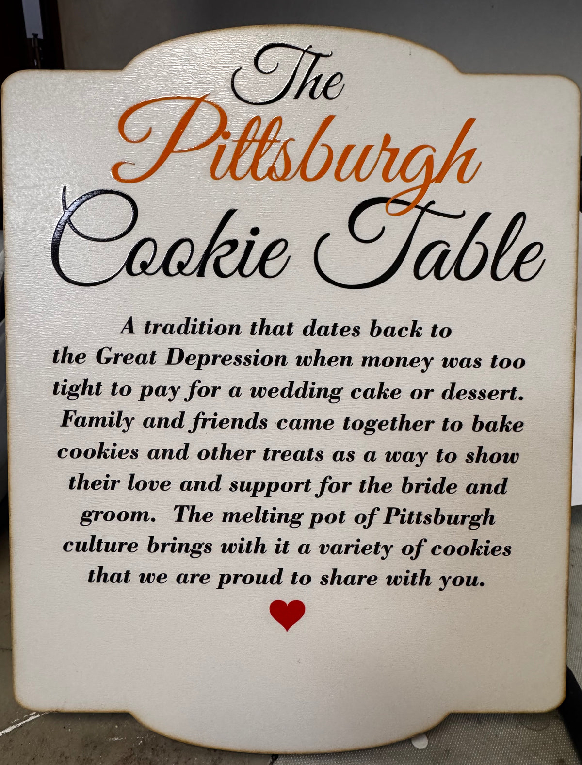 Pittsburgh cookie table sign